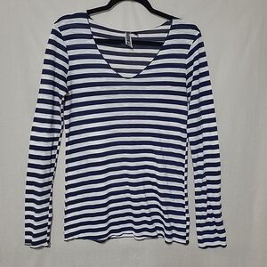 BKE Shirt Womens Size L Long Sleeve Blue White Striped Lightweight